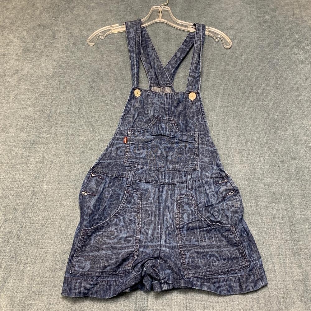 Levi's Shortalls Womens XS Blue Denim Paisley Swirl Print Workwear Overalls